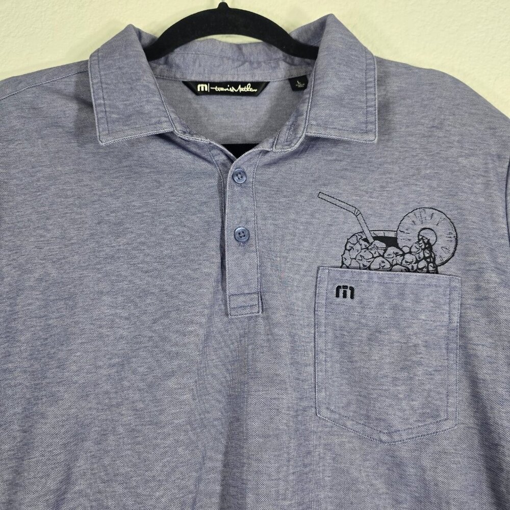 Travis Mathew Golf Polo Shirt Men Large Pineapple Drink in Pocket Purple Casual - Picture 2 of 8